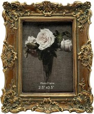 4X4 Vintage Small Picture Frame, Antique Ornate Bronze Gold Square Frame