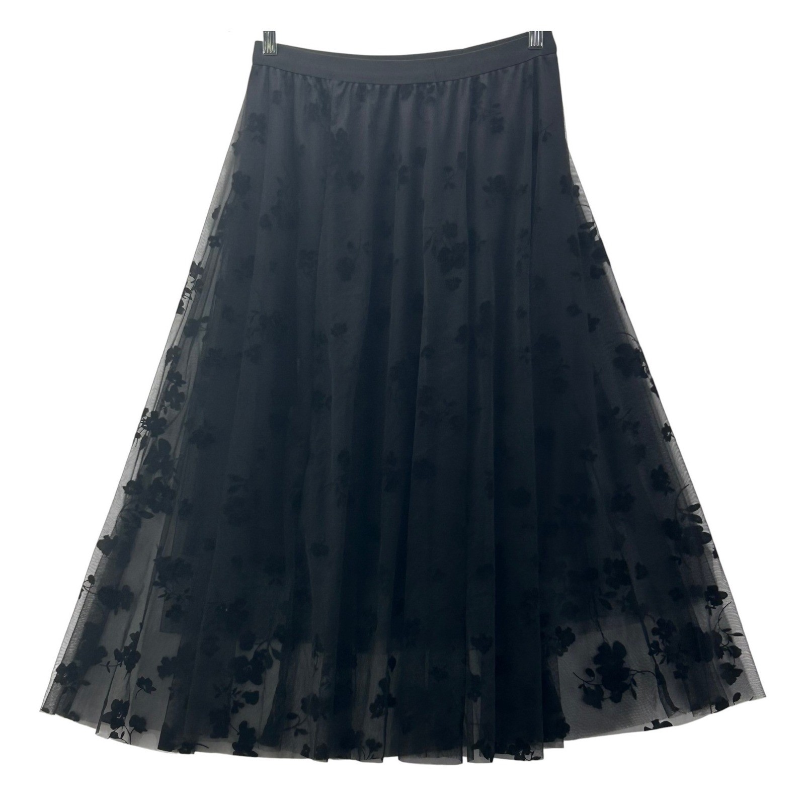 Fairy Maxi Skirt Large Goth Witchy Sheer Chiffon Velvet Dark Floral Applique-image
