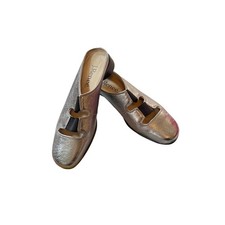 Vintage J. Renee Silver Metallic Leather Mules Slip On Shoes Womens 7M