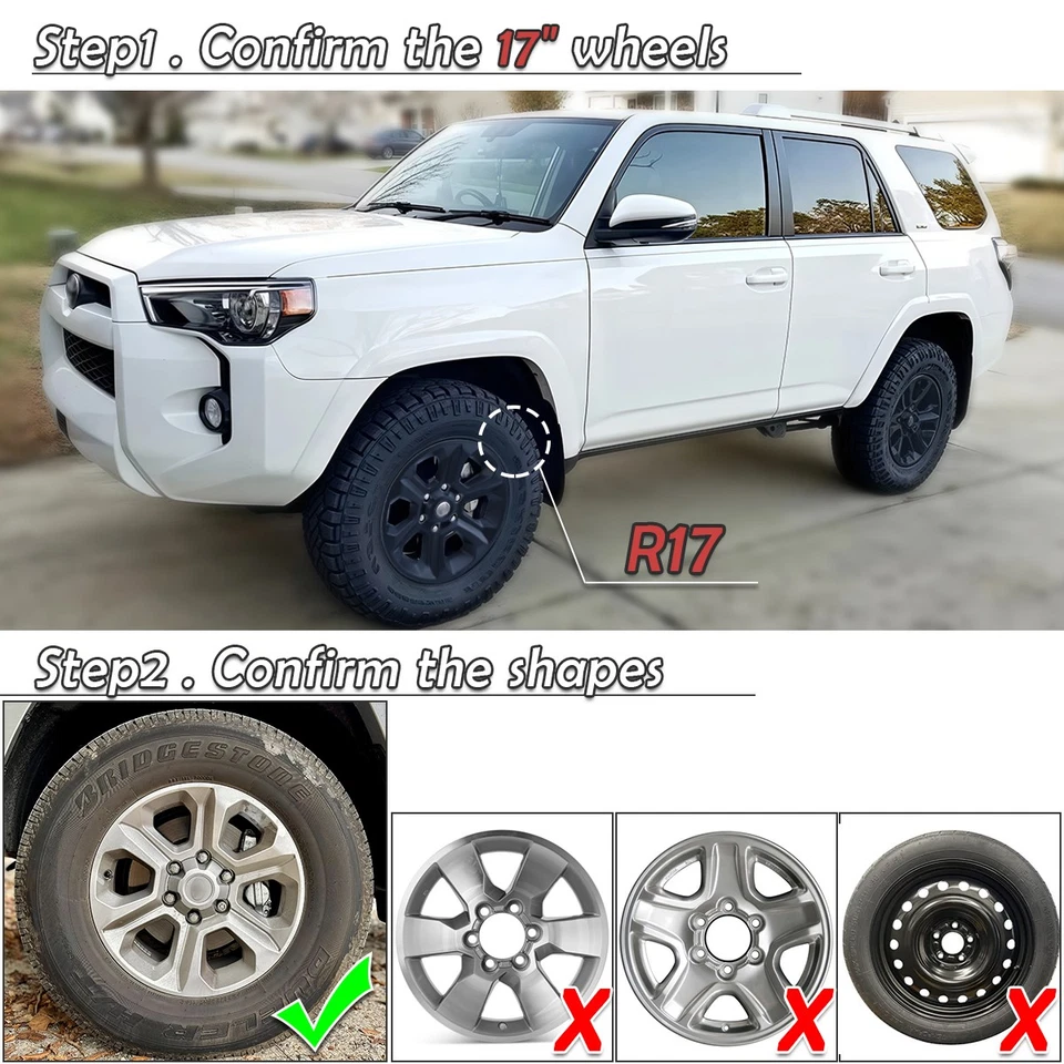 Tapacubos tapacubos cubiertas completas para llantas negras de 17" para Toyota 4 Runner SR5 2014-2024 Foto 3 de 4