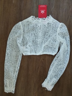 Spieth&Wensky Dirndlbluse,Spitze/Pailletten, hochgeschl,langarm,weiß, Gr. 34 neu