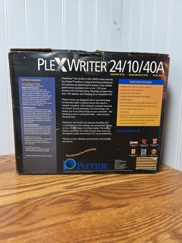 Vintage Plextor PlexWriter 24/10/40A IDE CD-RW Drive PX-W2410T BOX/INSERTS ONLY - Afbeelding 3 van 7