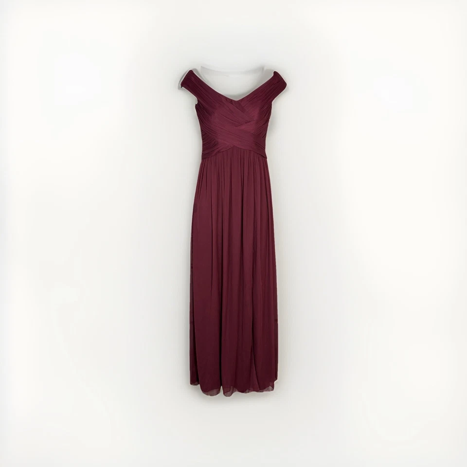 Maxi Vestido de Dama de Honor Davids Nupcial Talla 0 Entrecruzado Fuera del Hombro Vino Evento Foto 2 de 4