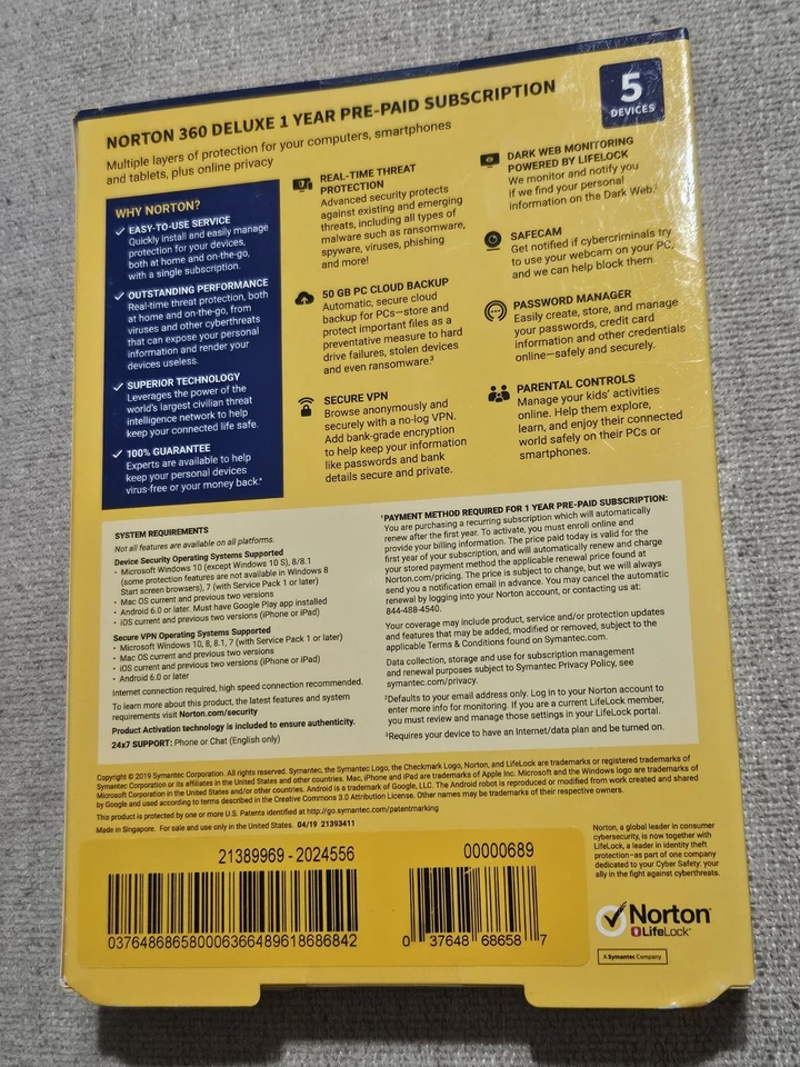 Norton 360 Deluxe para 5 dispositivos/1 año de protección antivirus sellada SELLADA Foto 3 de 4
