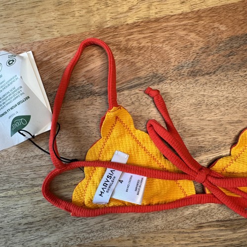 Marysia Bikini Swimsuit Girls Sz 4 Red Yellow Reversible Scallop Eco Swimclean - Picture 11 of 21
