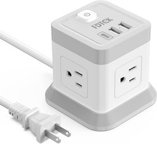 2 Prong Power Strip with USB, Flat Plug Extension Cord 4 Gray and White