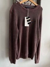 Image of Crew Clothing Company Fisherman Rib Crew Neck Jumper in burgundy cotton Size XL