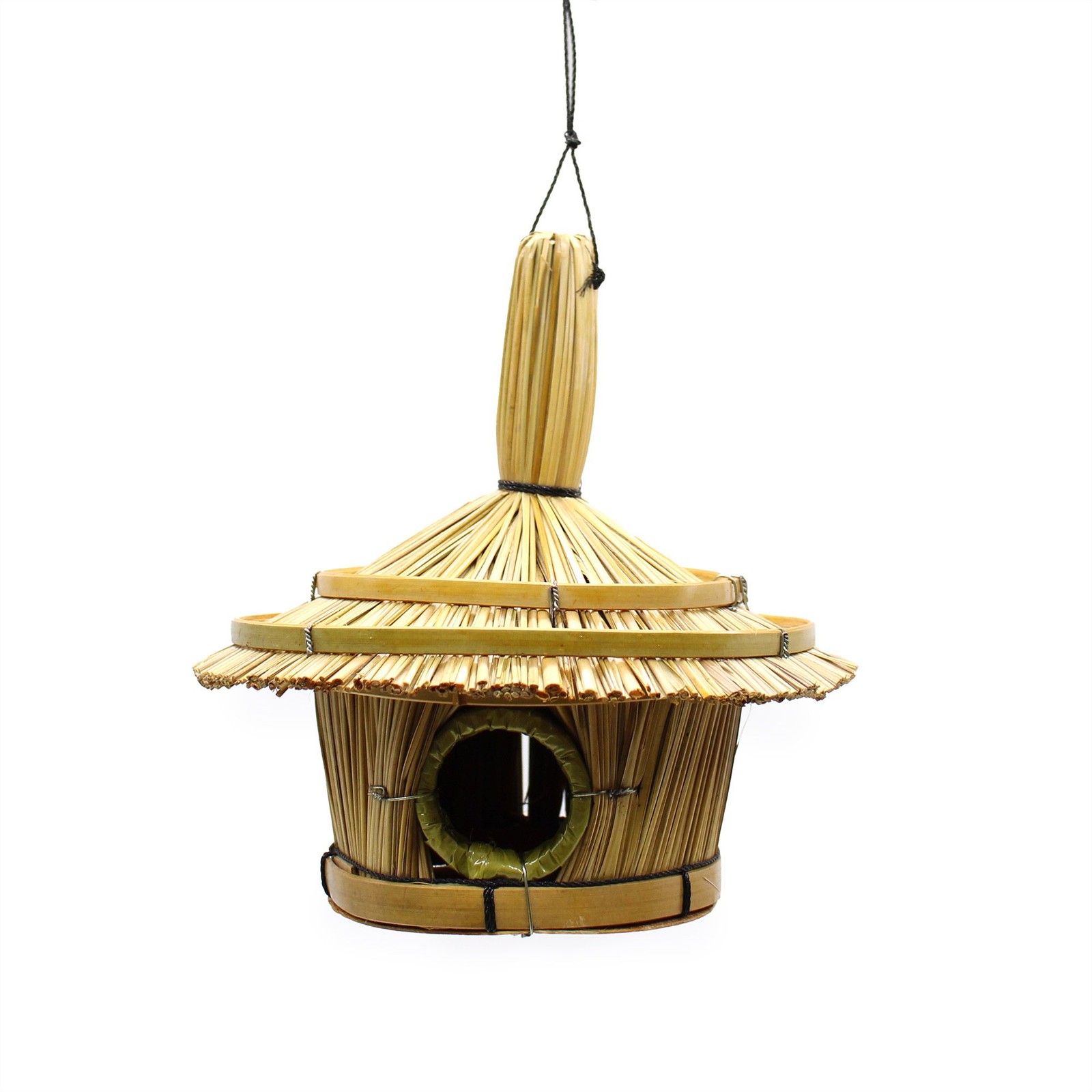 Small Seagrass Bird Box Round Hanging Nest Pocket Garden Ornament 17cm