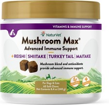 NaturVet Mushroom Max Advanced Immune Support with Turkey Tail 60 ct for Dogs