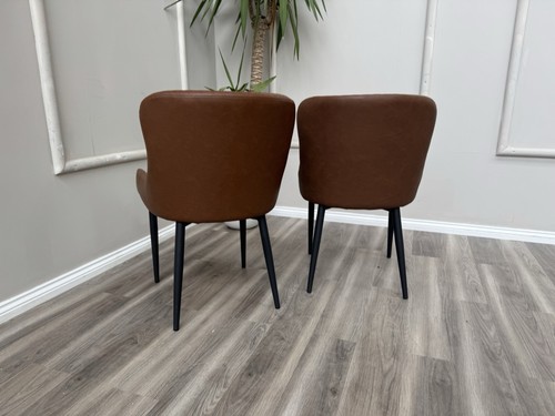 STUNNING Furniture Village Osaka Pair Of Dining Kitchen Chairs Faux Tan Leather - Picture 11 of 14