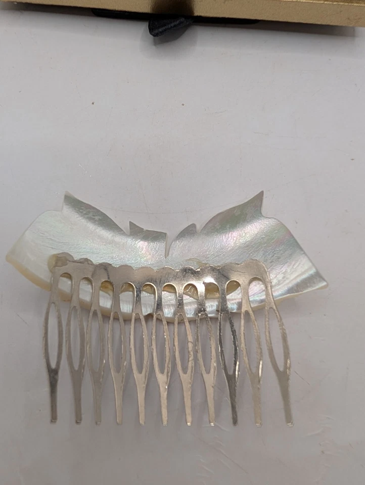 Peine de pelo vintage de metal abulón con diseño de pájaro 3" boho Foto 3 de 4