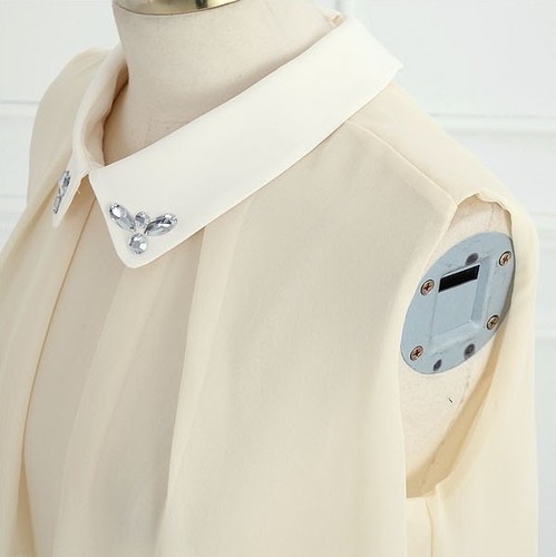 White Collar Shirt Dress with Pleated Skirt in Light Beige 3207 - Picture 3 of 15