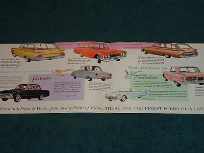 1960 FORD FULL-LINE CAR SALES BROCHURE / ORIGINAL FOLD-OUT POSTER