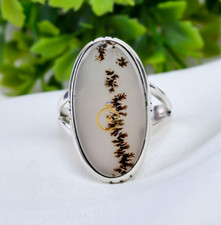 Scenic Dendritic Agate Gemstone 925 Sterling Silver Statement Ring Gift Jewelry