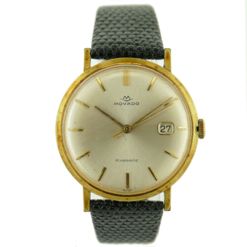 MOVADO KINGMATIC SILVER DIAL 28 JEWELS AUTOMATIC 14K YELLOW GOLD MENS WATCH - Afbeelding 1 van 7