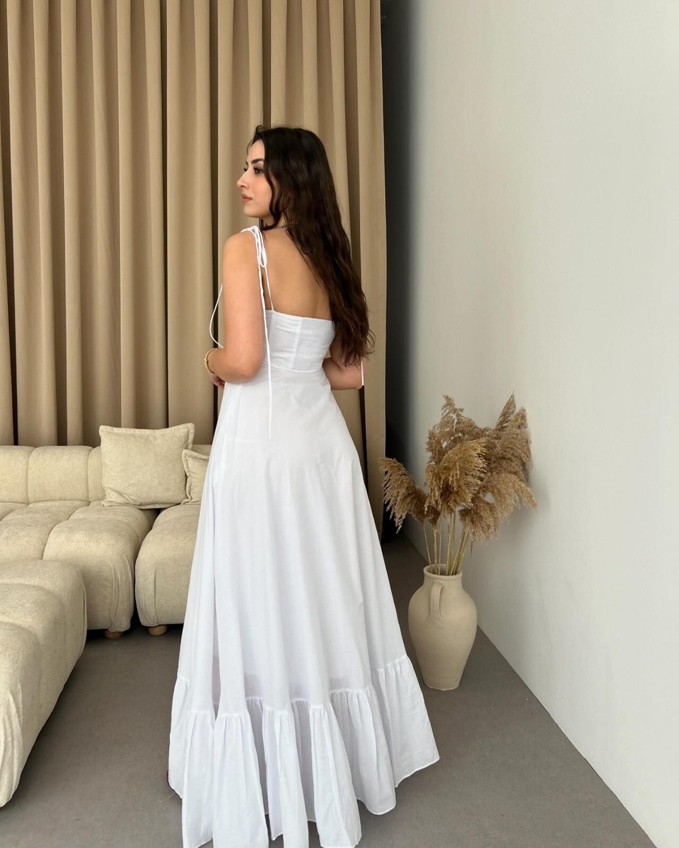 Zara ZW Collection Long Ruffled Poplin Dress White Size XS
