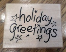Psx C-3022 Holiday Greetings Celebration Stars Wooden Rubber Stamp