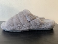 NEW MEN'S UGG FLUFF YOU METAL CHARCOAL GREY SLIPPERS NEW Sz 7 US Slide Sandal