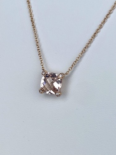 David Yurman 18k Rose Gold Diamond Morganite Chatelaine Necklace 16-18” $1450+ - Picture 12 of 20