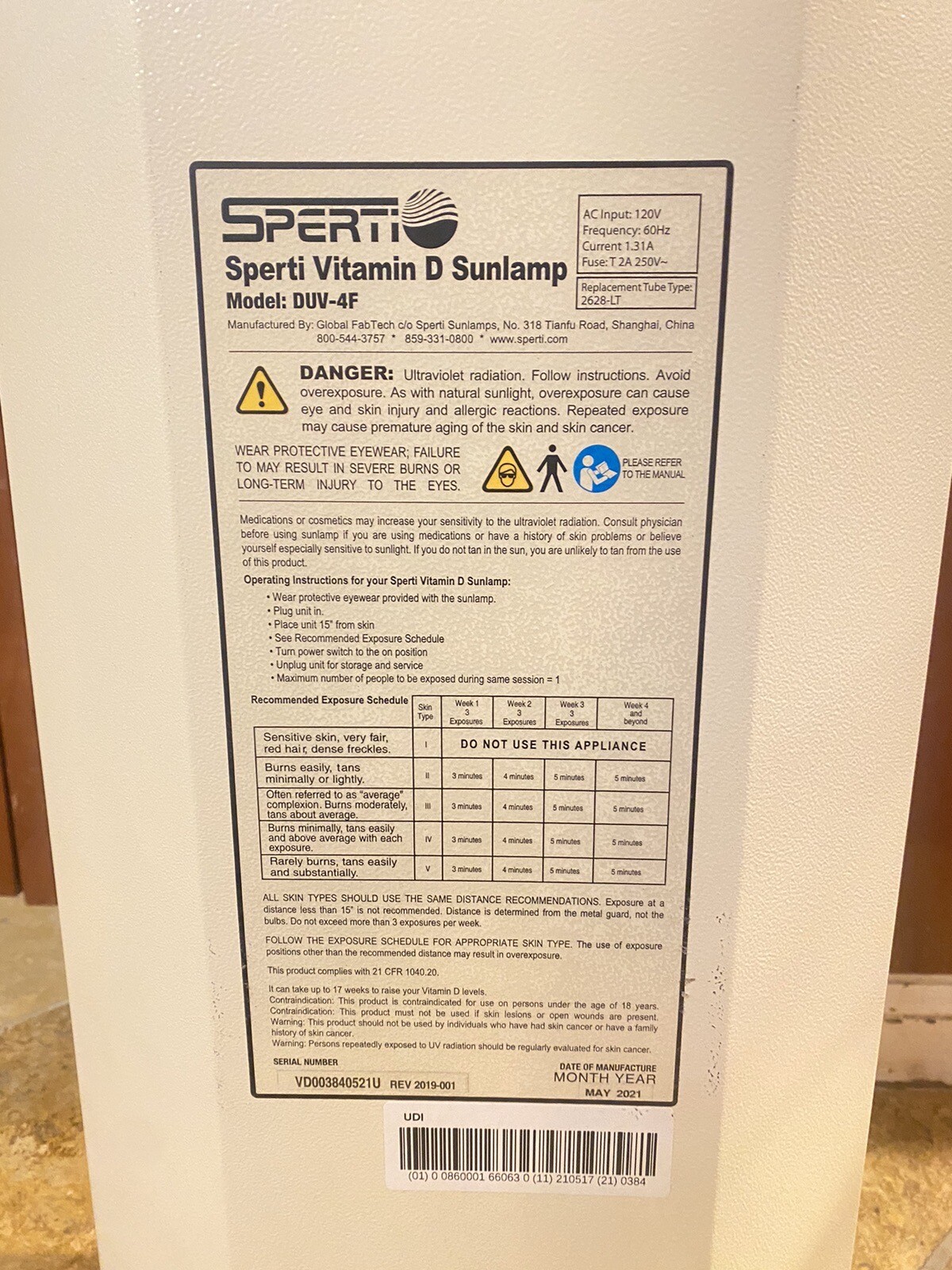 Sperti Vitamin D UV Sun Lamp KBDD/UV4F eBay