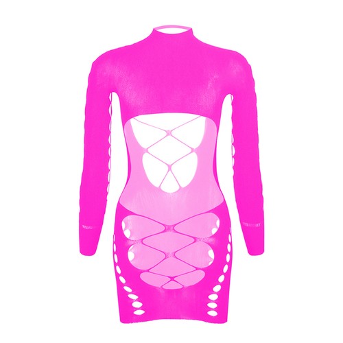 Womens Sheer Fishnet Hollow Out Long Sleeve Bodycon Lingerie Dress Mini Dress - Picture 46 of 72