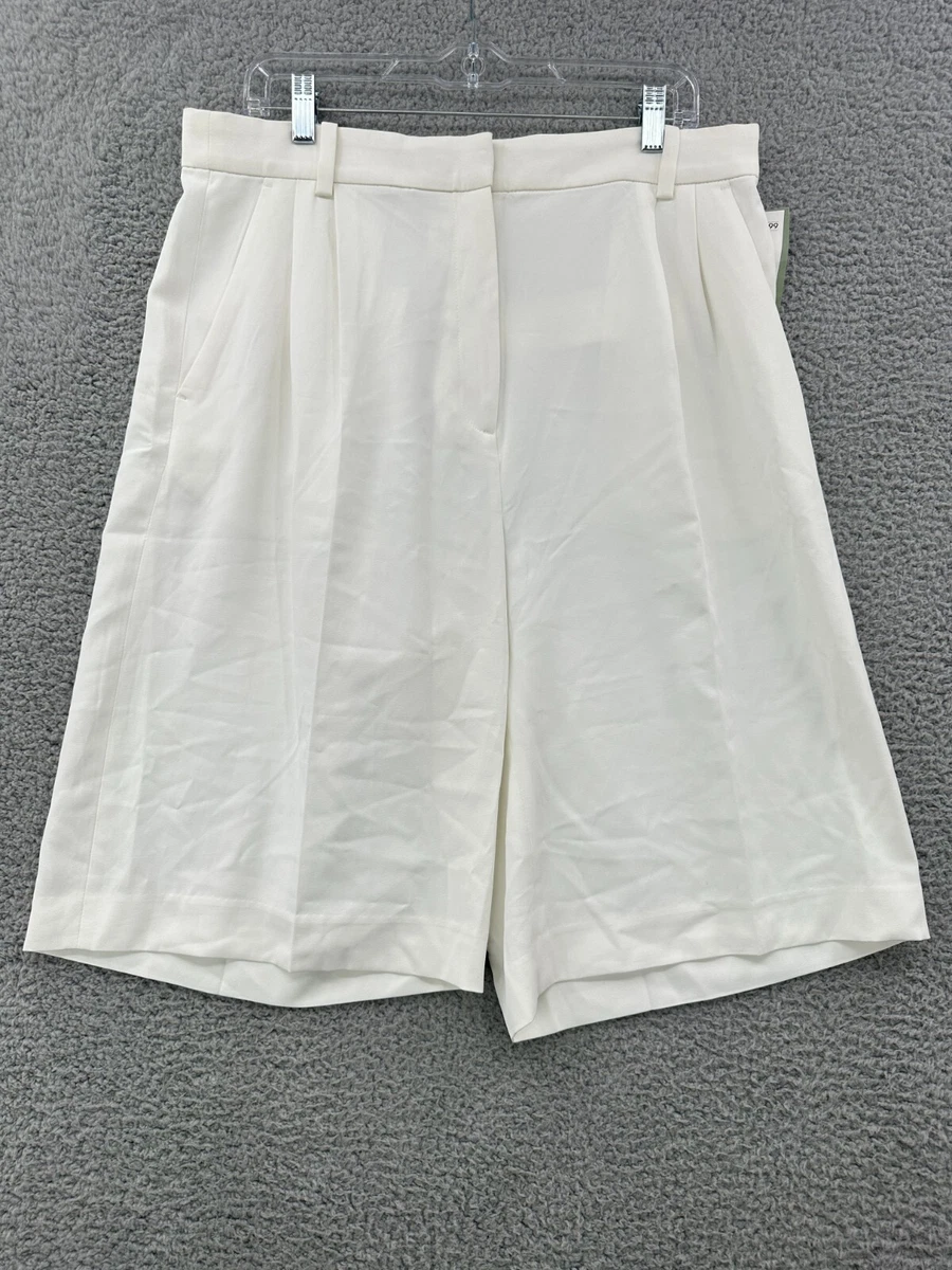 NEW H M Womens Shorts Size 14 White Pleated Front Walking Shorts Long