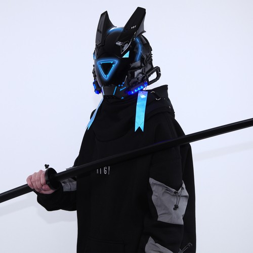 Futuristische Cybermaske mit LED-Leuchten für Cosplay und Techwear Mode - Bild 56 von 80