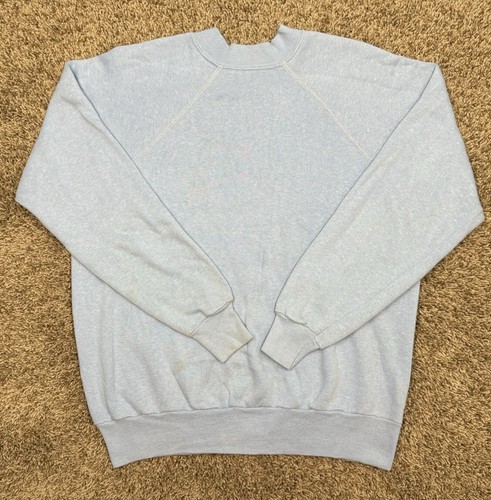 70s Medium Blank Sweater Sweatshirt Baby Blue Raglan Distressed Faded Vintage - Bild 2 von 17