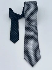 PERRY ELLIS PORTFOLIO Men's SILK Tie Black & Silver Cross Stripes Classic Look