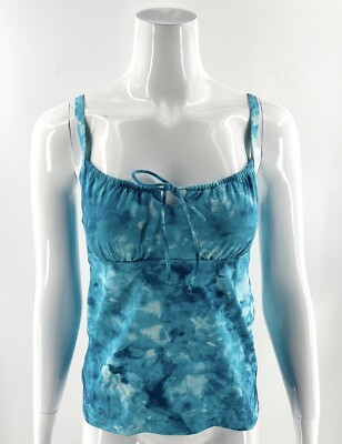 Lands End Tankini Swimsuit Top Womens Size 2 Aqua Blue Tie Dye Tie Front NEW
