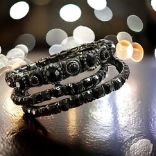 3 Stretch Bracelets Black Rhinestones Gunmetal Sitting at 6.5" NWOT