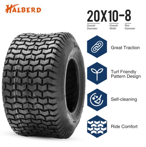 Set 2 20x10-8 20x10x8 Lawn Mower Tires 4PR Heavy Duty Tubeless Turf Tractor Tyre - Picture 2 of 11