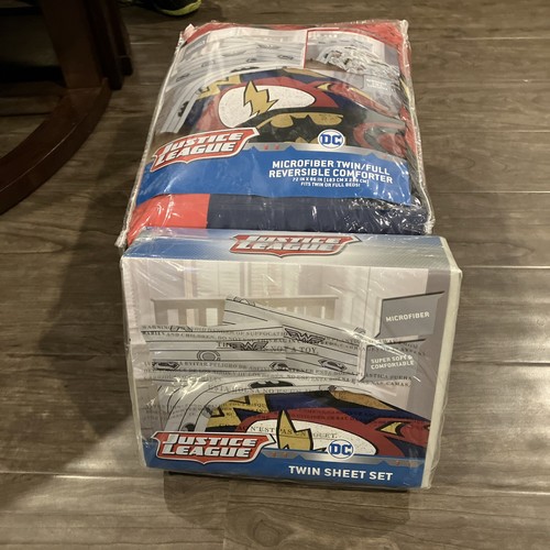 Justice League Twin Comforter & Sheet Pillowcase Set New Sealed