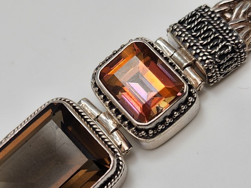 Vintage Lori Bonn 925 Sterling Silver Smokey Quartz Stone Toggle Bracelet 8'' - Picture 9 of 19