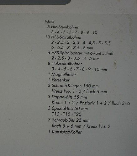 W020-132: Mannesmann Profi Bohrer und Schrauber Satz Set 50 tlg Stahl Stein Holz - Bild 3 von 3