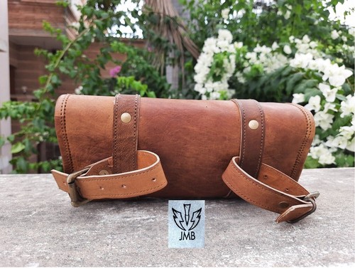 Bolsa de herramientas de cuero real para motocicleta MARRÓN horquilla delantera bolsa de almacenamiento bolsa de sillín - Imagen 3 de 5