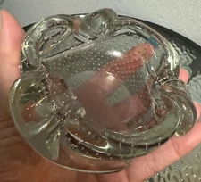 C.1960s Italian Hand-Blown Murano clear bullicante bubbles table ashtray 5"