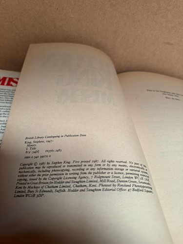 Stephen King Misery 1987 1st Edition 1st Printing D115 - Picture 6 of 6