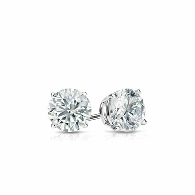 Solitaire Stud Earrings Cubic Zirconia 14k White Gold Plated Sterling Silver