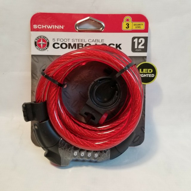 Schwinn Braided Combo Lock Steel Bike Cable 5 Foot x 12 mm With LED Lighted eBay