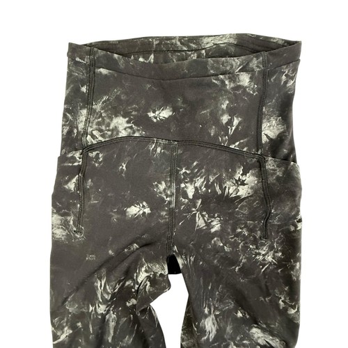 Lululemon Swift Speed HR Crop Leggings Women Size 2 Black Tie Dye Side Pockets - Picture 2 of 13