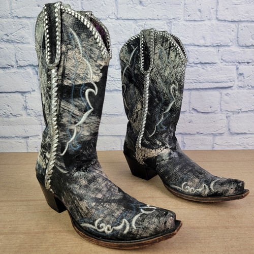 Lucchese Women's Suede Embroidered Distressed Boots Size 9.5 B Made in Mexico - Picture 1 of 12