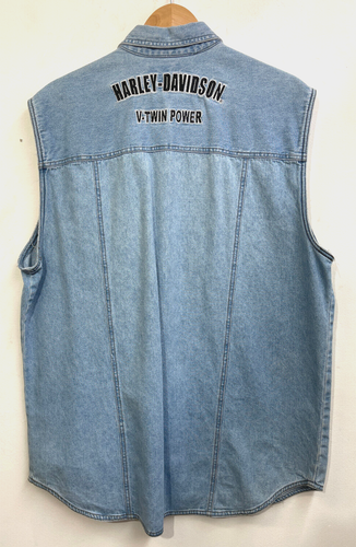 Harley Davidson Motorcycles V.Twin Herren Hemd L Denim Ärmellos Druckknopf - Bild 3 von 3