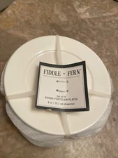Fiddle & Fern White Porcelain Round Appetizer Plates Set of (4) 6" Diameter- New