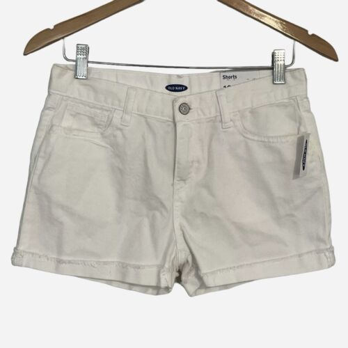 Old Navy Girls Cuffed Shorts Size 16 White Adjustable Waist 3” Calla Lily NEW