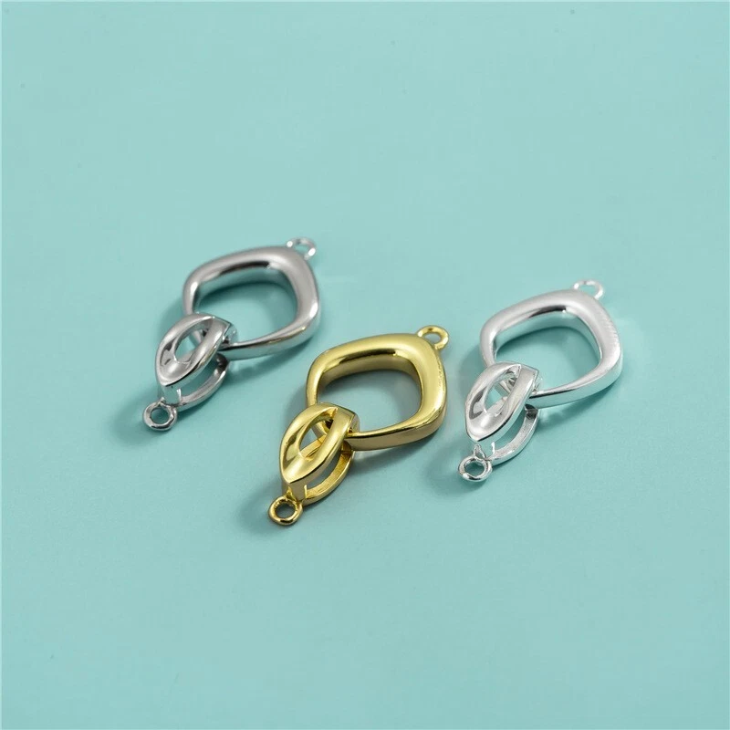 925 Sterling Silver Square Fold-Over Clasp Closure for Bracelet Necklace XS17 - Image 3 of 4