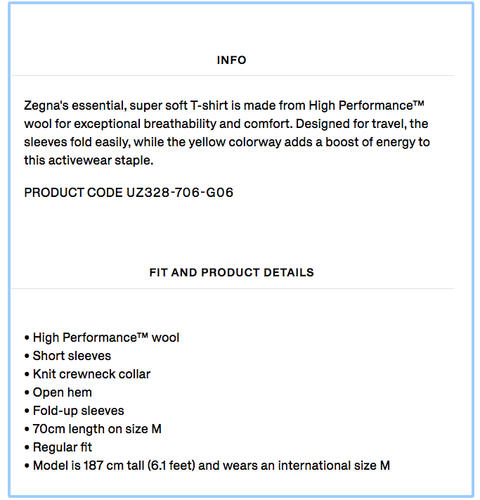 Ermenegildo Zegna High Performance 100% Wool Mens TShirt UZ328 706 G06 IT50M NWT - 第 7/20 張圖片