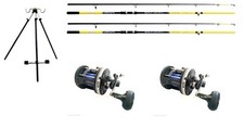 2 x 12 ft Lineaeffe Rods & Multiplier LS Reels & Tripod Beachcaster Sea Fishing 