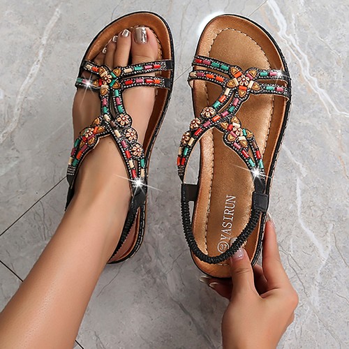 Women Slippers Sandals Comfort Elastic Ankle Strap Casual Bohemian Beach Shoes - Picture 18 of 27
