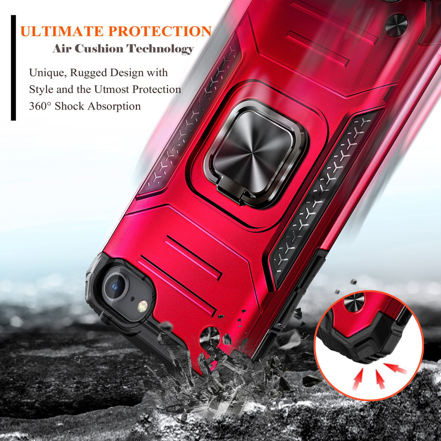 For iPhone 6 6S 7 8 Plus Case Shockproof Armor Ring Stand Cover + Tempered Glass - Picture 18 of 19